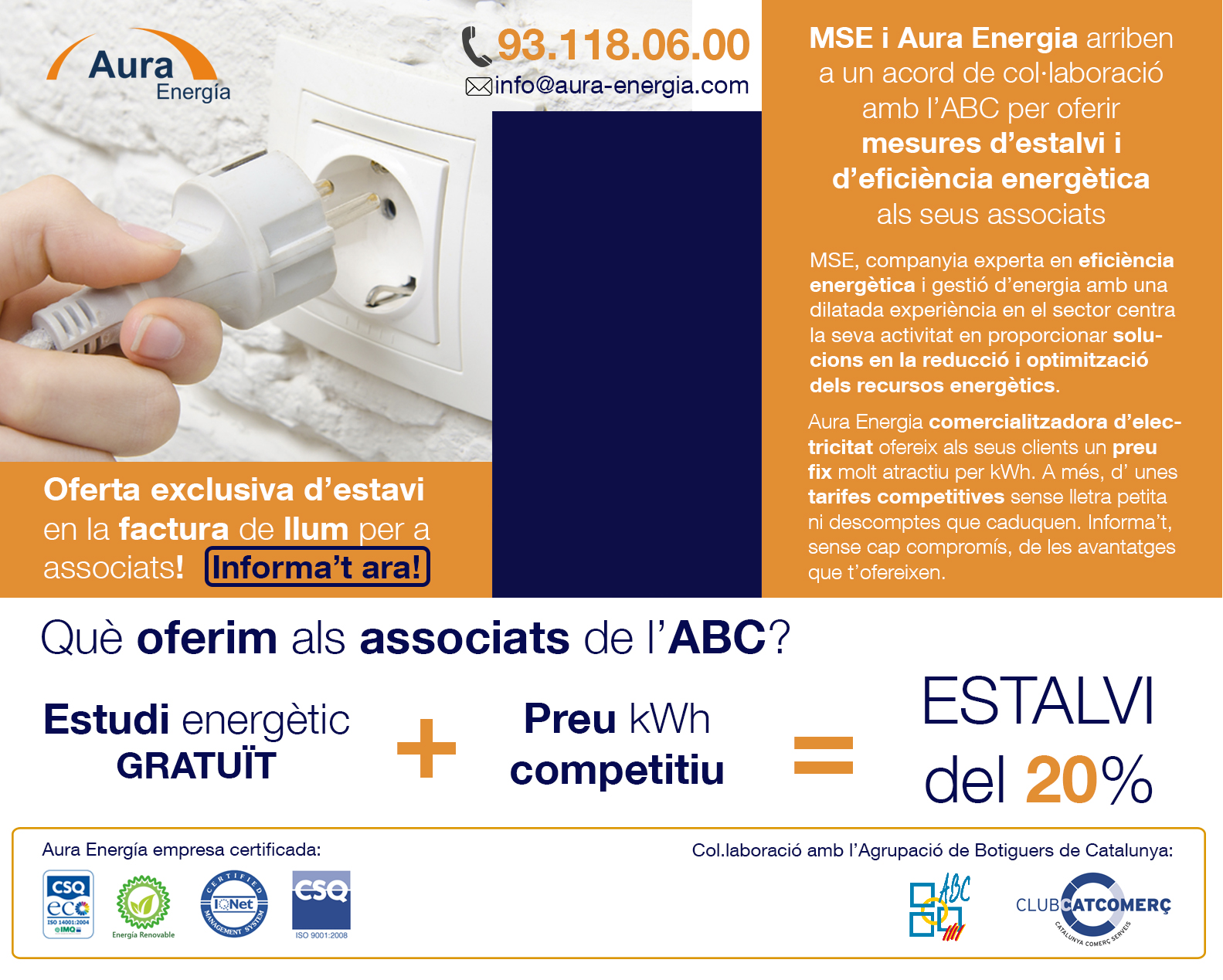 MSE i Aura Energia arriben a un acord de col.laboració amb l'ABC